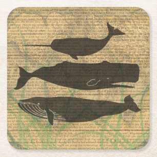 Antique Whale Nautical Sea Life Underlägg Papper Kvadrat