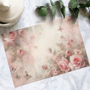 Antique Whimsical Rosa ros Garden, Decoupage Helg Vykort