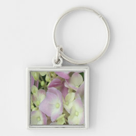 Antique White and Dusty Rosa Hydrangea Petals Fyrkantig Silverfärgad Nyckelring