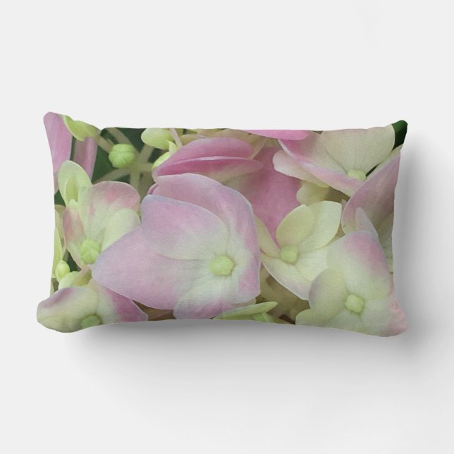 Antique White and Dusty Rosa Hydrangea Petals Lumbarkudde (Framsida)