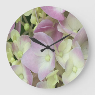 Antique White and Dusty Rosa Hydrangea Petals Stor Klocka