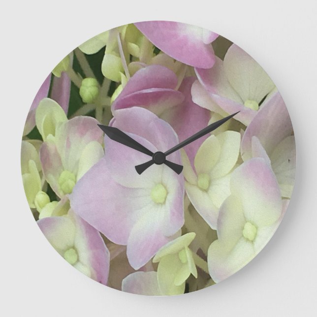 Antique White and Dusty Rosa Hydrangea Petals Stor Klocka (Framsida)