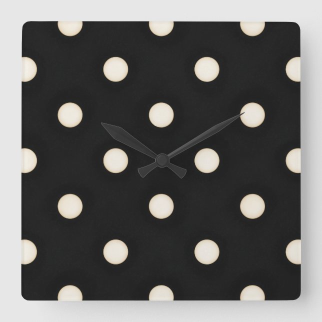 Antique White Polka dots på Black Distress Fyrkantig Klocka (Framsida)