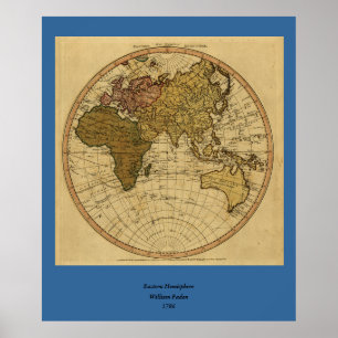 Antique William Faden 1786 Östra Hemisphere Karta Poster