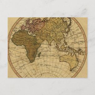 Antique William Faden 1786 Östra Hemisphere Karta Vykort