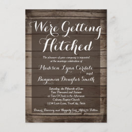 Antique Wood Get Hitched Wedding-inbjudningar Inbjudningar