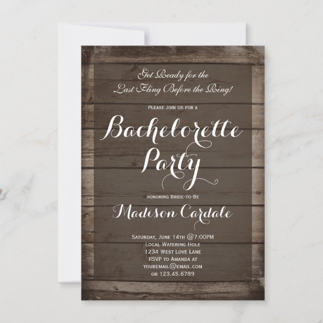 Antique Wood Rustic Bachelorette-partiets inbjudni Inbjudningar (Framsida)