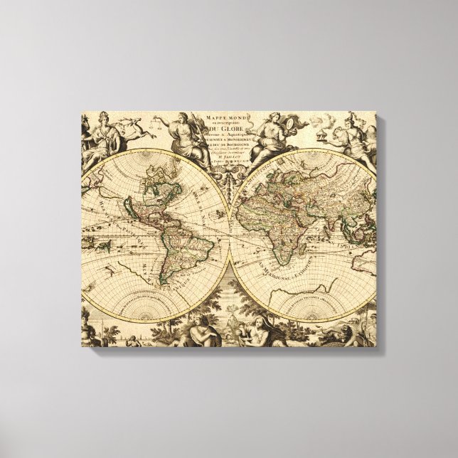 Antique World Map, 1694, av Alexis Hubert Jaillot Canvastryck (Framsida)