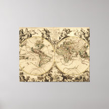 Antique World Map, 1694, av Alexis Hubert Jaillot