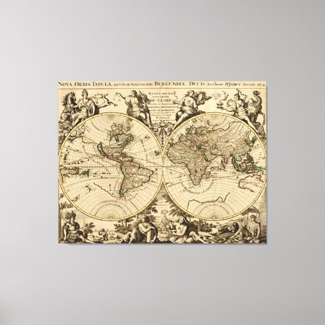 Antique World Map, 1694, av Alexis Hubert Jaillot Canvastryck (Framsida)