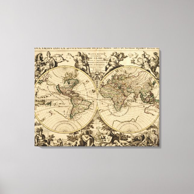 Antique World Map, 1694, av Alexis Hubert Jaillot Canvastryck (Framsida)
