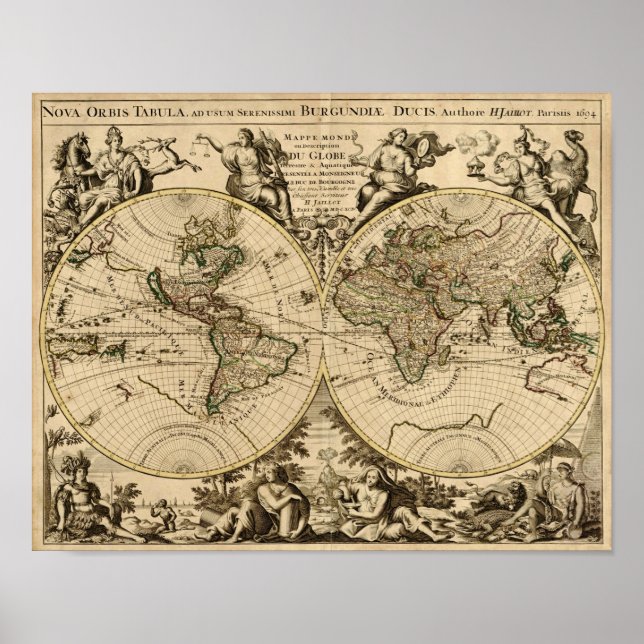 Antique World Map, 1694, av Alexis Hubert Jaillot Poster (Framsidan)