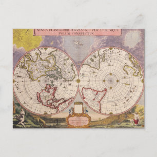 Antique World Map 1700-talet Vykort