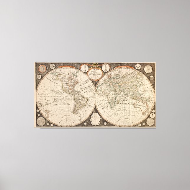Antique World Map, 1799 (Thomas Kitchen) Canvastryck (Framsida)