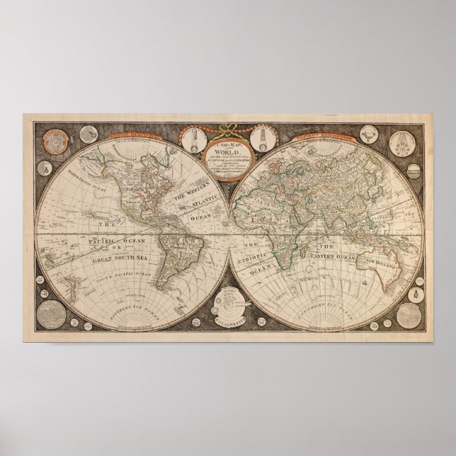 Antique World Map, 1799 (Thomas Kitchen) Poster (Framsidan)
