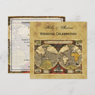 Antique World Map #2, Distress BG SQ Bröllop Inbjudningar