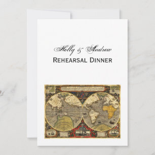 Antique World Map #2, DIY White BG V Rehearsal Din Inbjudningar