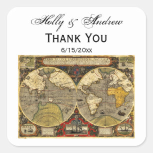 Antique World Map #2 Favor Taggs Fyrkantigt Klistermärke