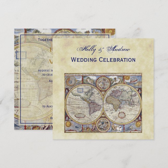 Antique World Map #3, Distress BG #3 Inbjudningar (Fram/baksida)