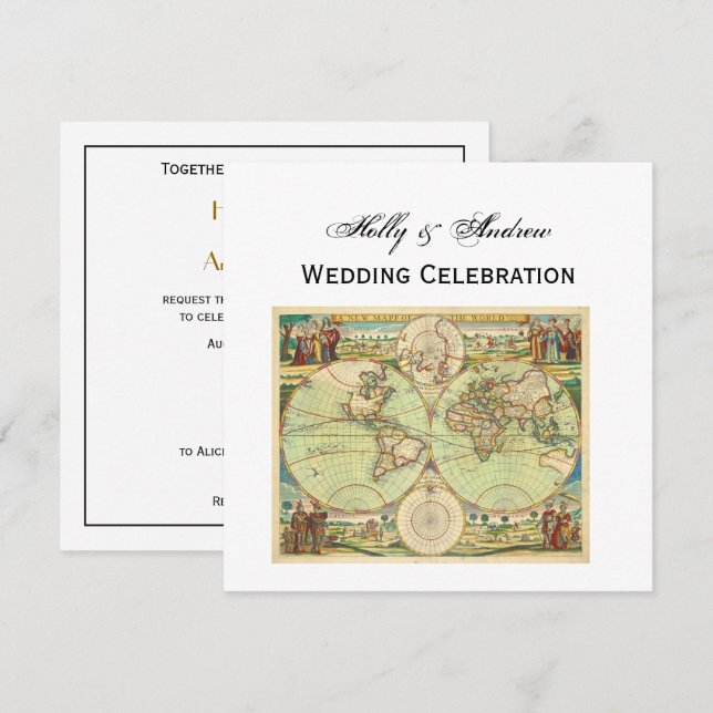 Antique World Map #4 Inbjudningar (Fram/baksida)