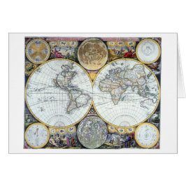 Antique World Map, Atlas Maritimus av John Seller Hälsningskort