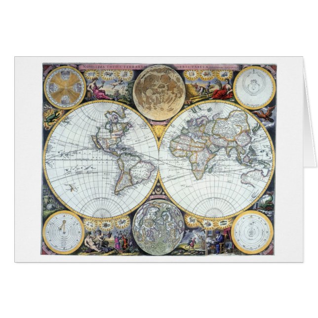 Antique World Map, Atlas Maritimus av John Seller Hälsningskort (Framsidan Horizontal)