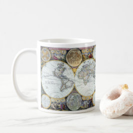 Antique World Map, Atlas Maritimus av John Seller Kaffemugg