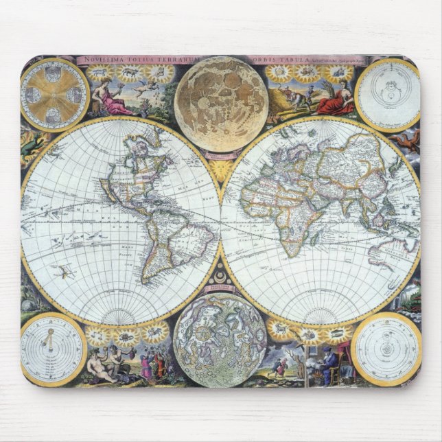 Antique World Map, Atlas Maritimus av John Seller Musmatta (Framsidan)