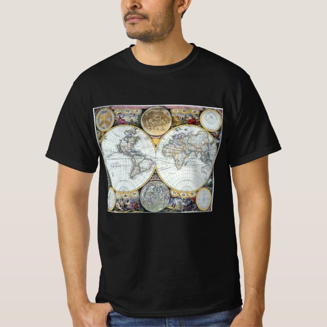 Antique World Map, Atlas Maritimus av John Seller Tee Shirt (Framsida)