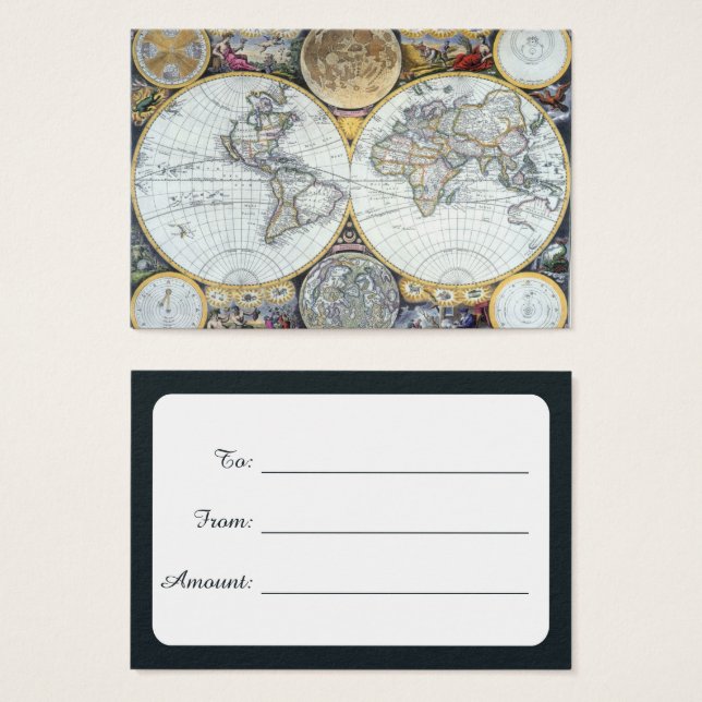 Antique World Map, Atlas Maritimus av John Seller Visitkort (Framsida & baksida)