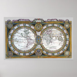 Antique World Map av Claude Auguste Berey, 1688 Poster