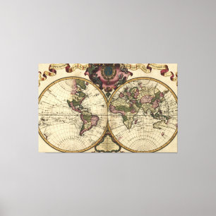 Antique World Map av Guillaume de L'Isle, 1720 Canvastryck