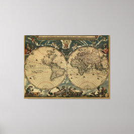 Antique World Map av Joan Blaeu, circa 1664 Canvastryck