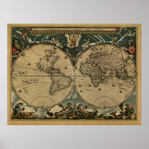 Antique World Map av Joan Blaeu, circa 1664 Poster