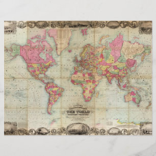 Antique World Map av John Colton, circa 1854