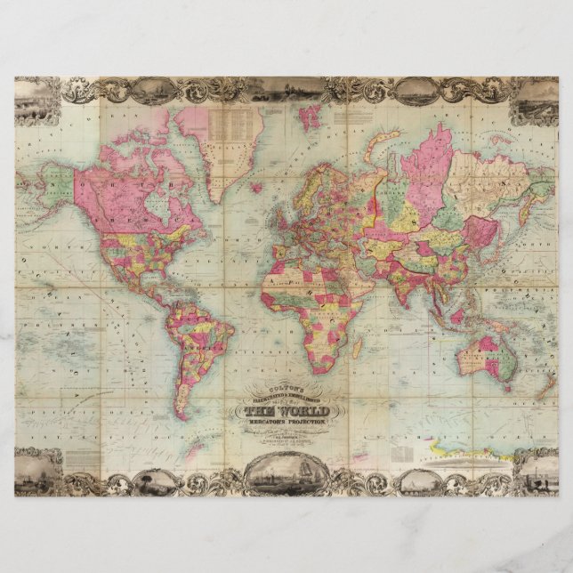 Antique World Map av John Colton, circa 1854 (Framsida)