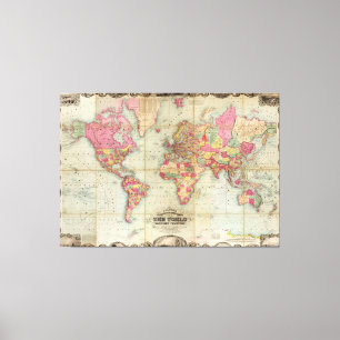Antique World Map av John Colton, circa 1854 Canvastryck