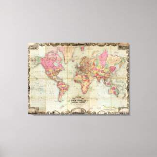 Antique World Map av John Colton, circa 1854 Canvastryck