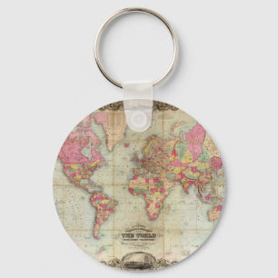 Antique World Map av John Colton, circa 1854 Nyckelring