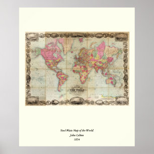 Antique World Map av John Colton, circa 1854 Poster