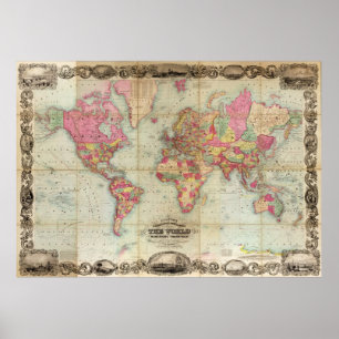 Antique World Map av John Colton, circa 1854 Poster