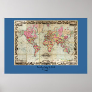 Antique World Map av John Colton, circa 1854 Poster