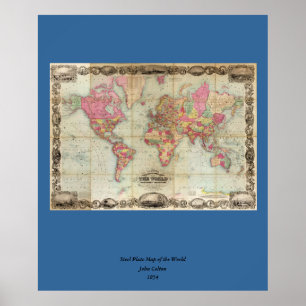 Antique World Map av John Colton, circa 1854 Poster
