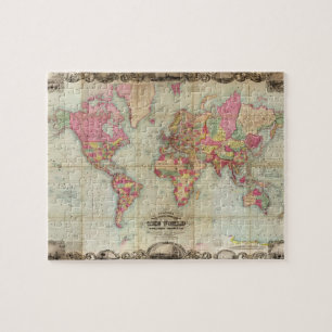 Antique World Map av John Colton, circa 1854 Pussel