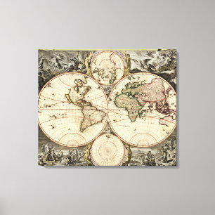 Antique World Map av Nicolao Visscher, circa 1690 Canvastryck