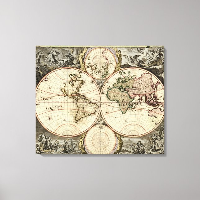 Antique World Map av Nicolao Visscher, circa 1690 Canvastryck (Framsida)