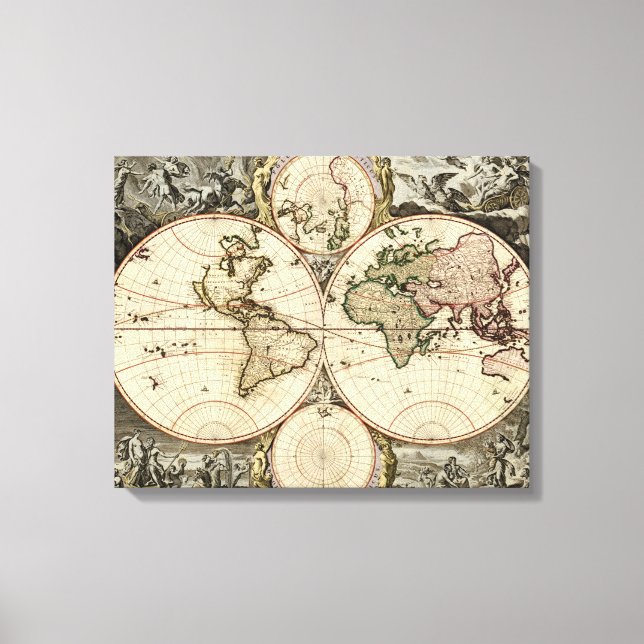 Antique World Map av Nicolao Visscher, circa 1690 Canvastryck (Framsida)