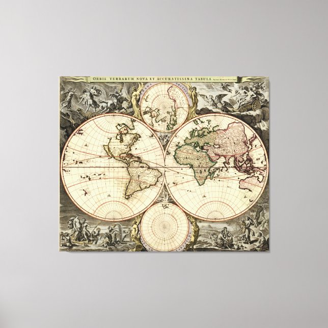 Antique World Map av Nicolao Visscher, circa 1690 Canvastryck (Framsida)