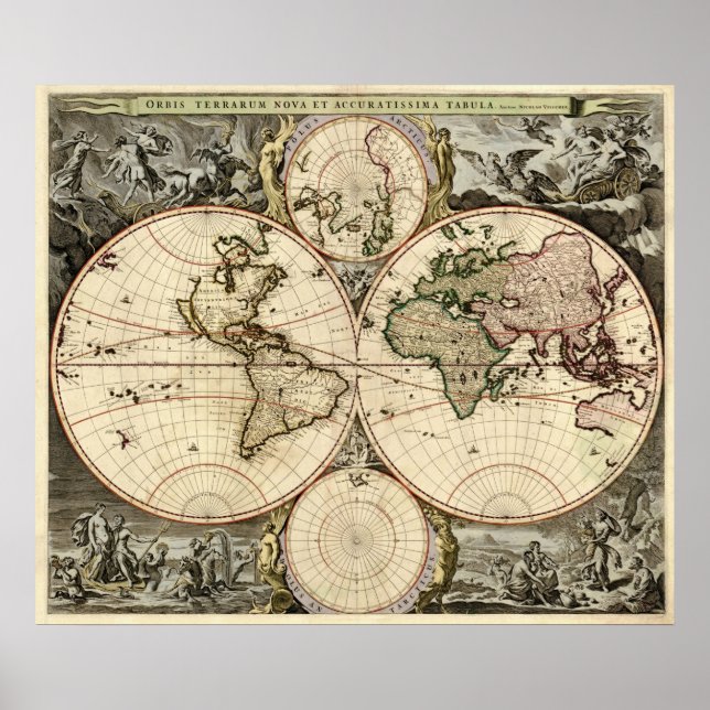 Antique World Map av Nicolao Visscher, circa 1690 Poster (Framsidan)