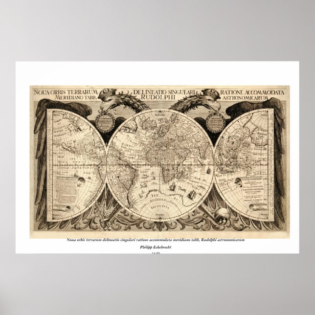 Antique World Map av Philipp Eckebrecht - 1630 Poster (Framsidan)